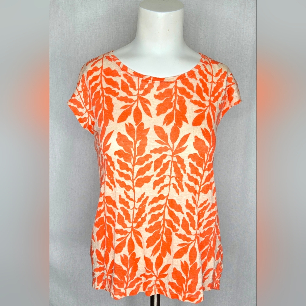 Rachel Zoe Linen Knit Tropical Leaf Print Vacation Blouse‎ - Button Back Size M